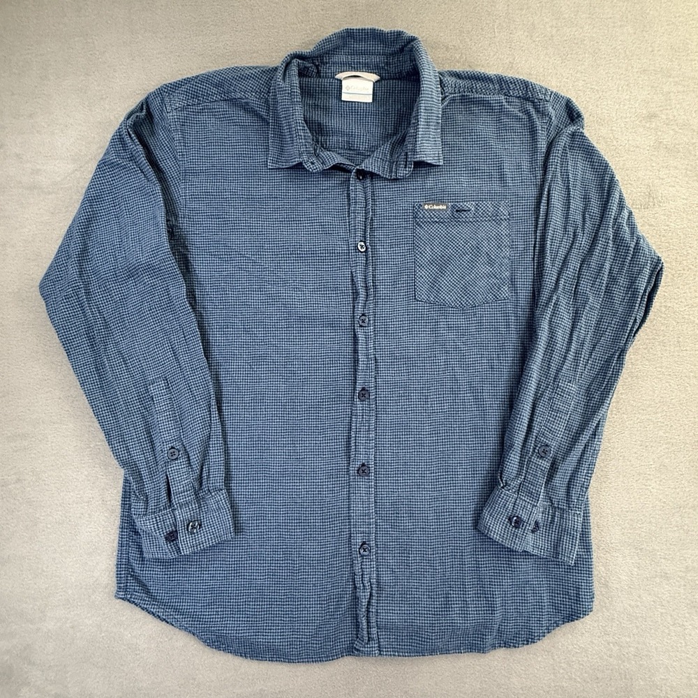 Columbia Flannel Shirt Mens Size Large Blue Gingham Plaid Button Up